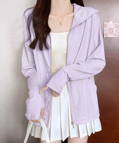 UV対策パーカー 冷感タッチカーディガン フード付き 指穴付きアウター 涼しい オーバーサイズ ジップアップトップス 紫外線対策羽織り 日焼け止めラッシュパーカー 83LIULIUB-001